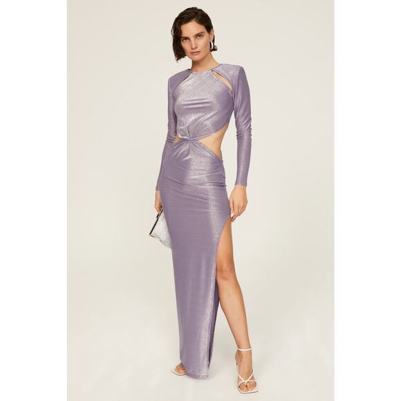 Bronx & Banco Sz M Purple Amara Lilac Cut Out Metallic Long Sleeve Maxi Dress